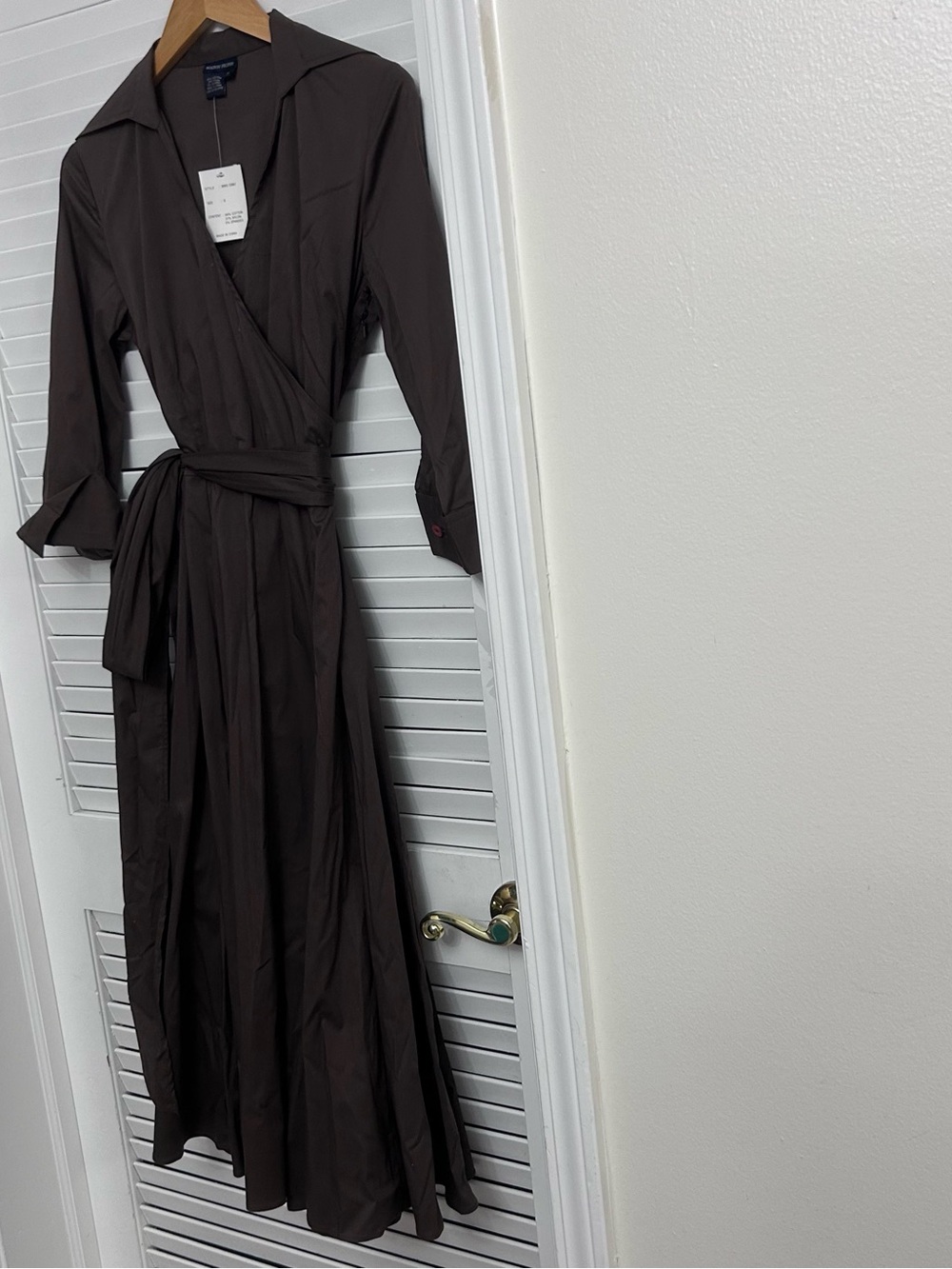 🤎MAKE OFFER🤎 NWT Boston Proper Dark Brown Midi Wrap Shirt Cotton Dress Sz 6 - Picture 3 of 6